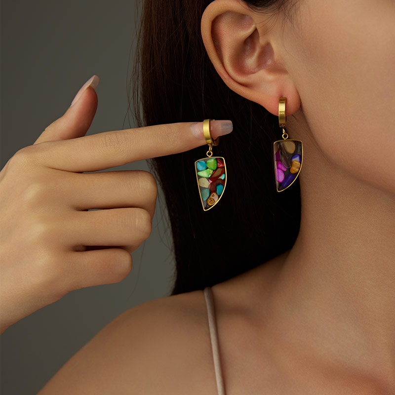 Factory Price Colorful Filled Earrings and Square Pendant Necklace E1470-GO