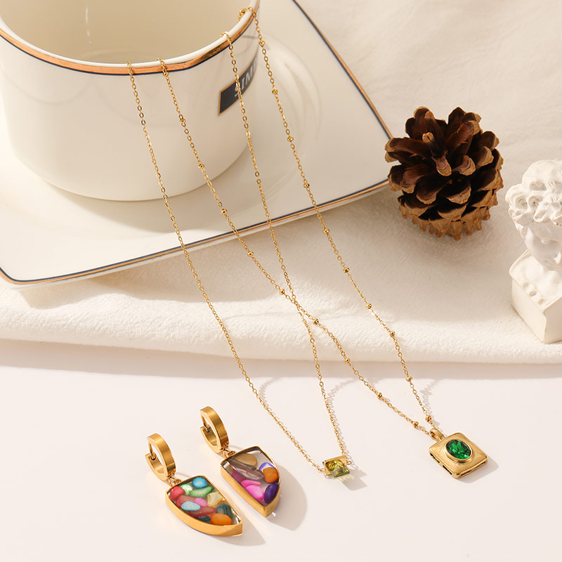 Factory Price Colorful Filled Earrings and Square Pendant Necklace E1470-GO