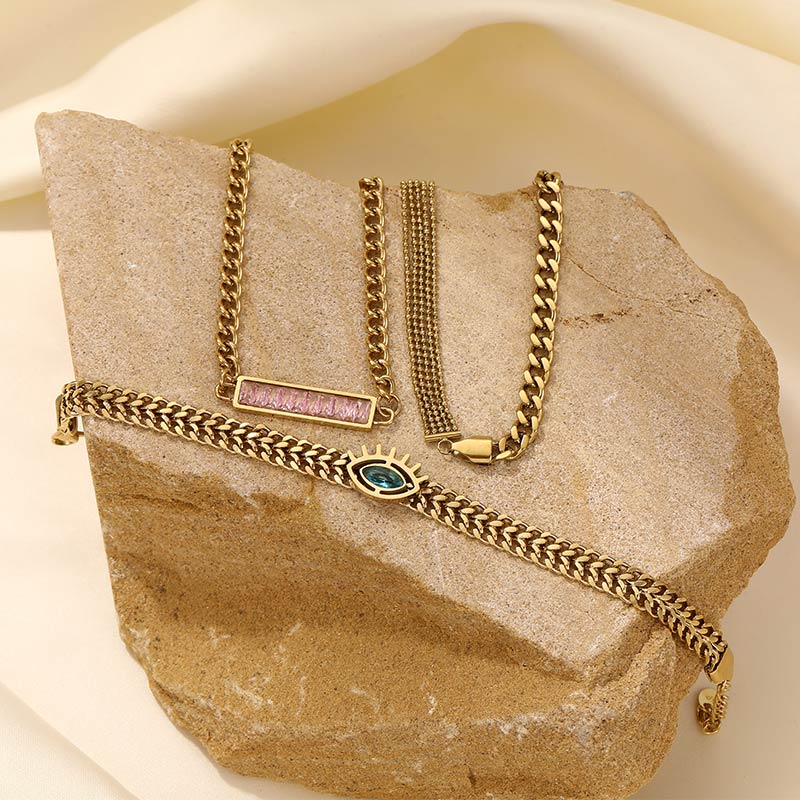 Wholesale Fashion Devil Eye Sapphire Crystal Gold Cuban Bracelet B2286-GO