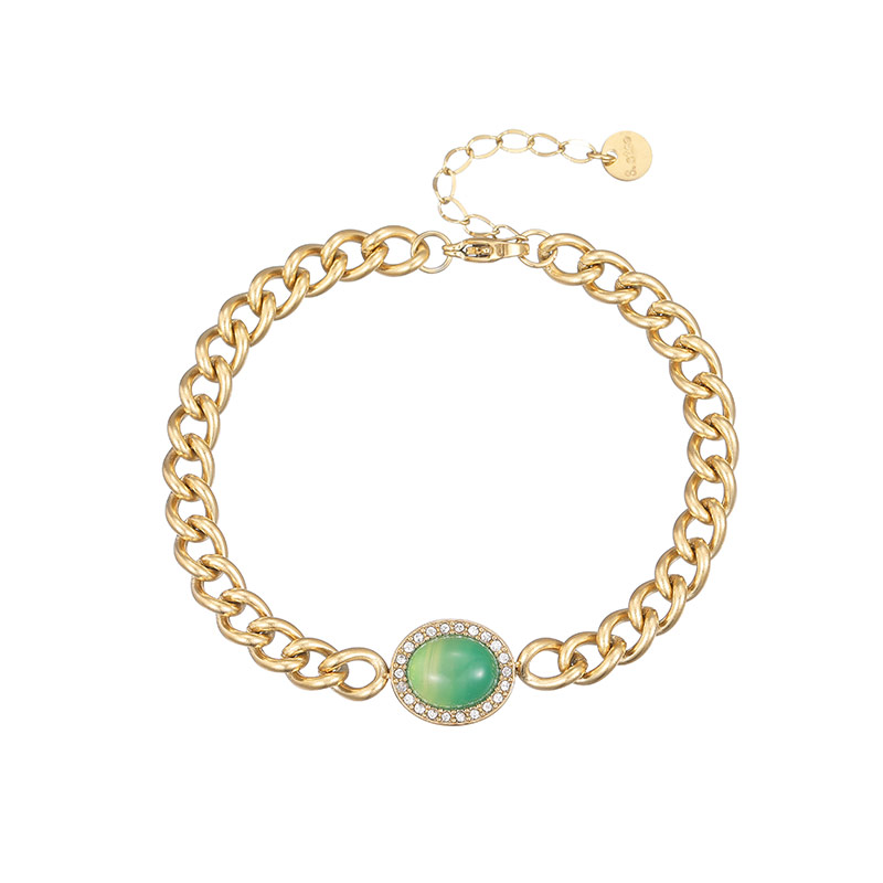 Factory Custom Green Gold Bracelets And Cuban Emerald Chain For Women B2298-GO