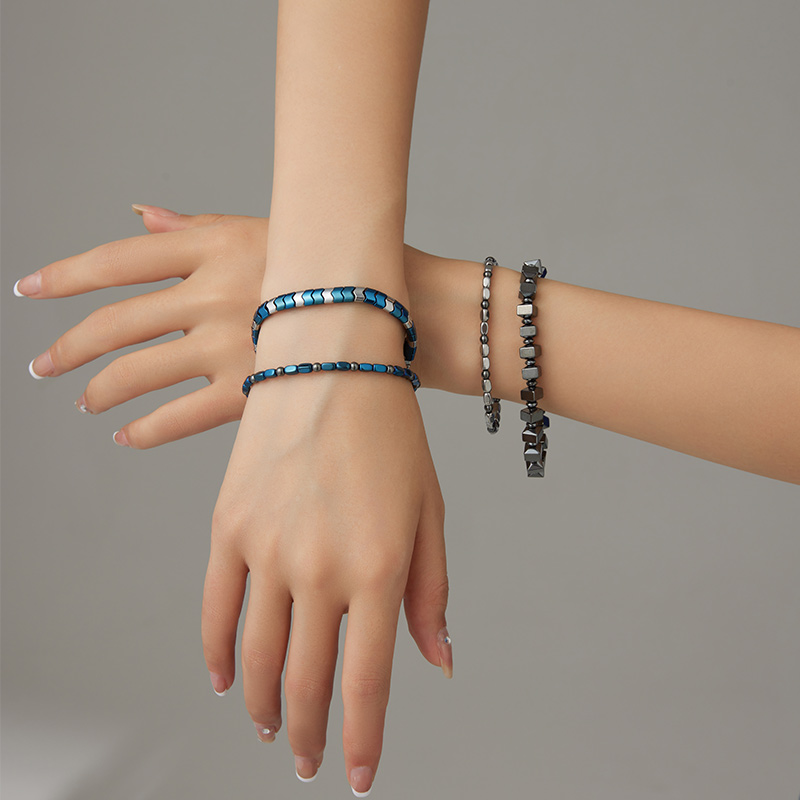 Wholesale Price Blue Gray Simple Cubic Beaded Bracelet B2394-B