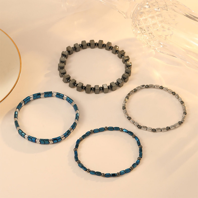 Wholesale Price Blue Gray Simple Cubic Beaded Bracelet B2394-B