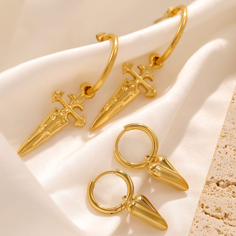 Customized Gold Cross Sword Shaped Earrings E942-GO