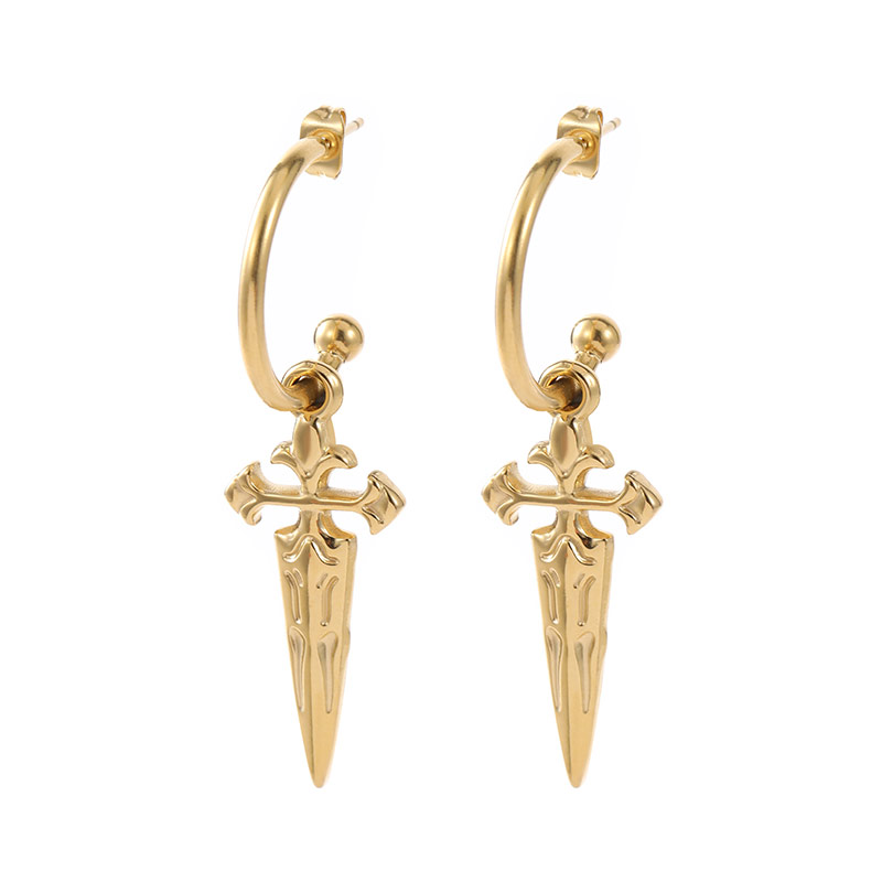 Customized Gold Cross Sword Shaped Earrings E942-GO