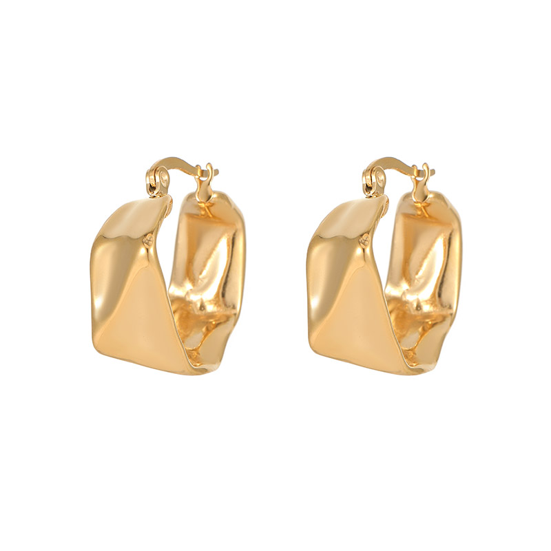 Customized Gold Round Square Half Open Earrings E958