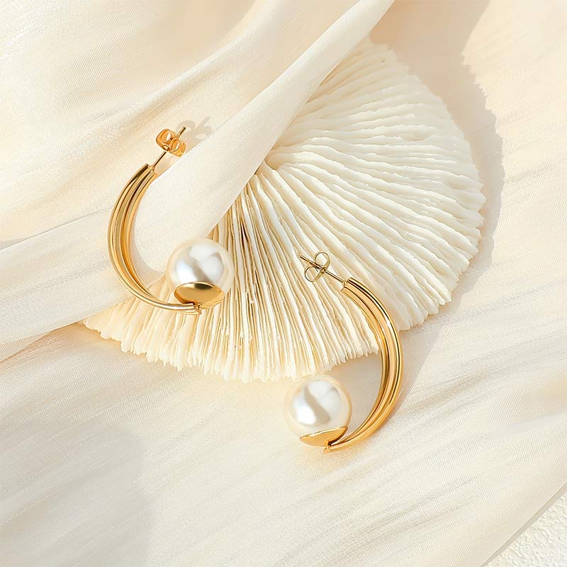 Factory Custom Gold And White Pearl Matching Earrings E1167