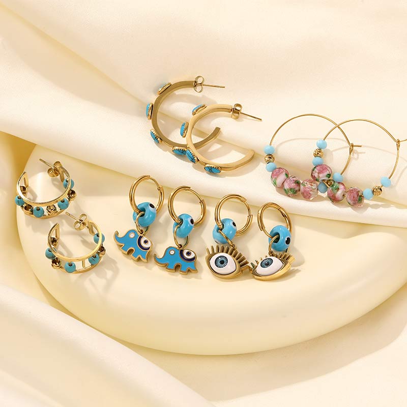 Customized Cross-Eye Elephant Shape Blue Earrings E1281-GO