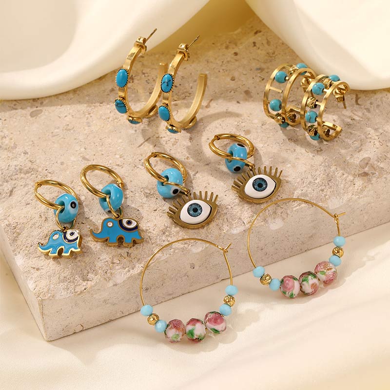 Customized Cross-Eye Elephant Shape Blue Earrings E1281-GO