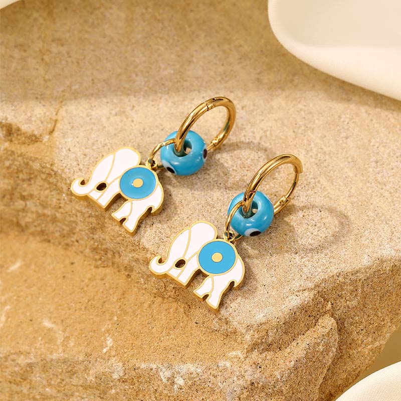 Customized Cross-Eye Elephant Shape Blue Earrings E1281-GO