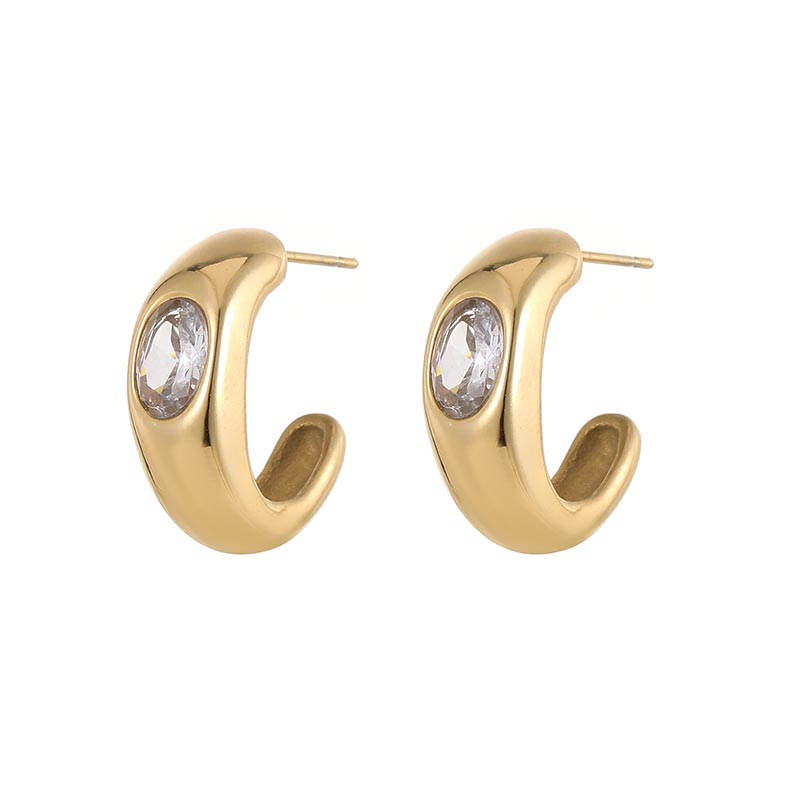 Wholesale Oval Zircon Embellished Button Gold Earrings E1287