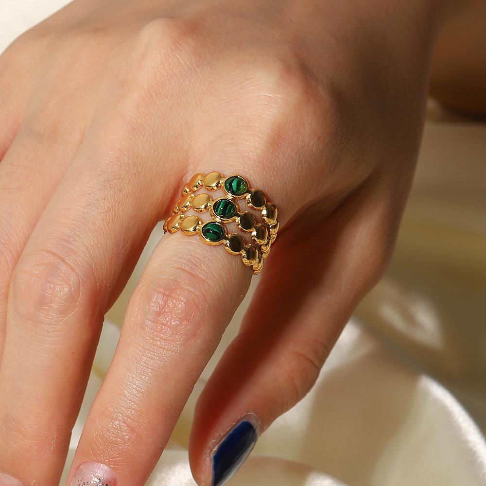 Wholesale Stainless Steel Triple Green Malachite Ring For Women