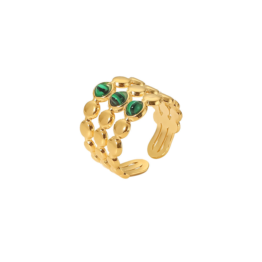 Wholesale Stainless Steel Triple Green Malachite Ring For Women