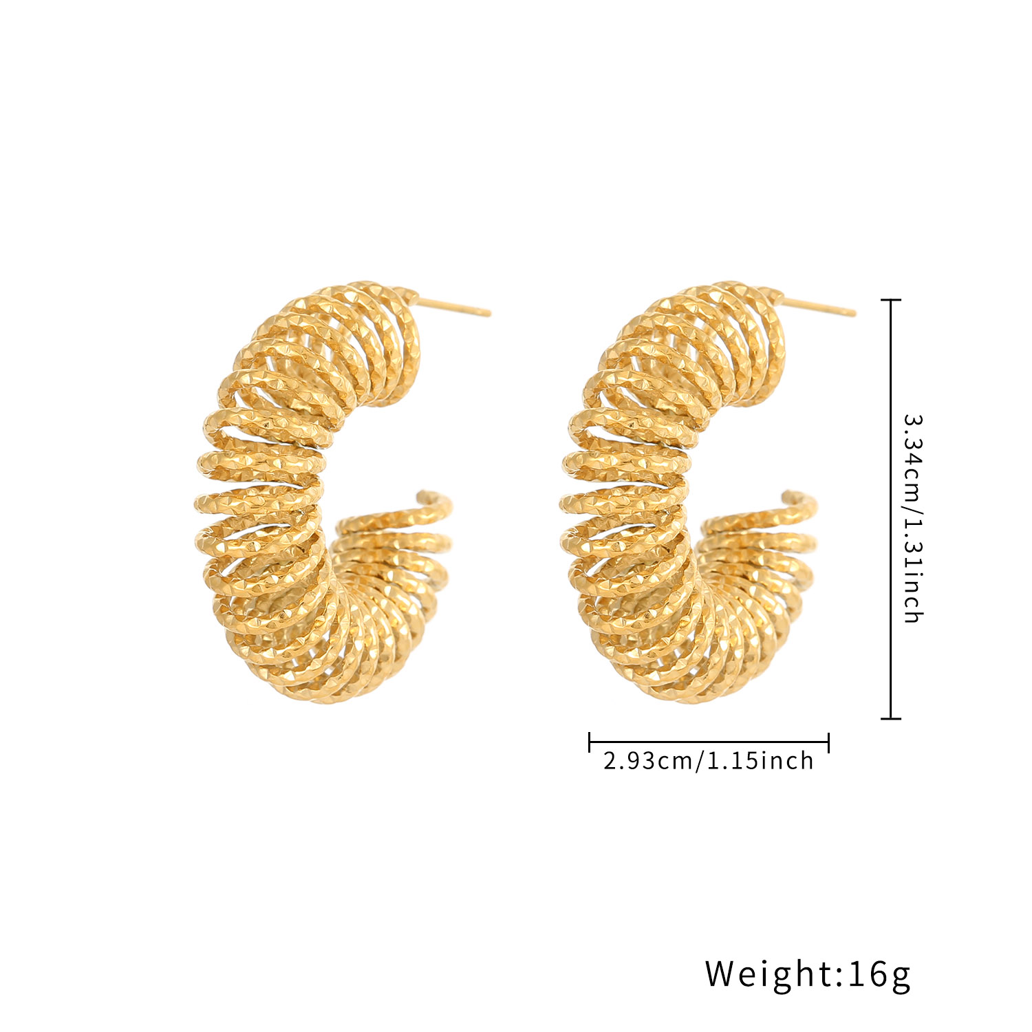 Custom Unique New 18K Gold-Plated Stainless Steel Spring Coil Women's Earrings