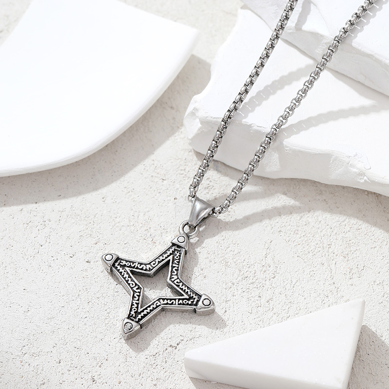 Wholesale Custom 2023 Fashion Jewellery Four Pointed Star Stainless Steel Necklace N2641-ST