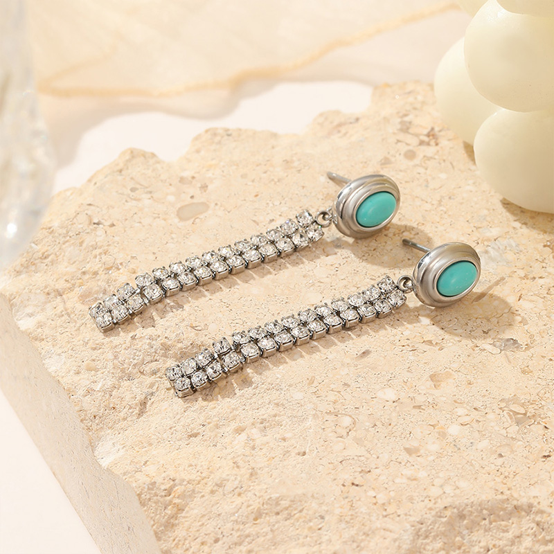 Natural Stone Turquoise Boho Stone Zircon Tassel Earrings Pendant Stud Earings