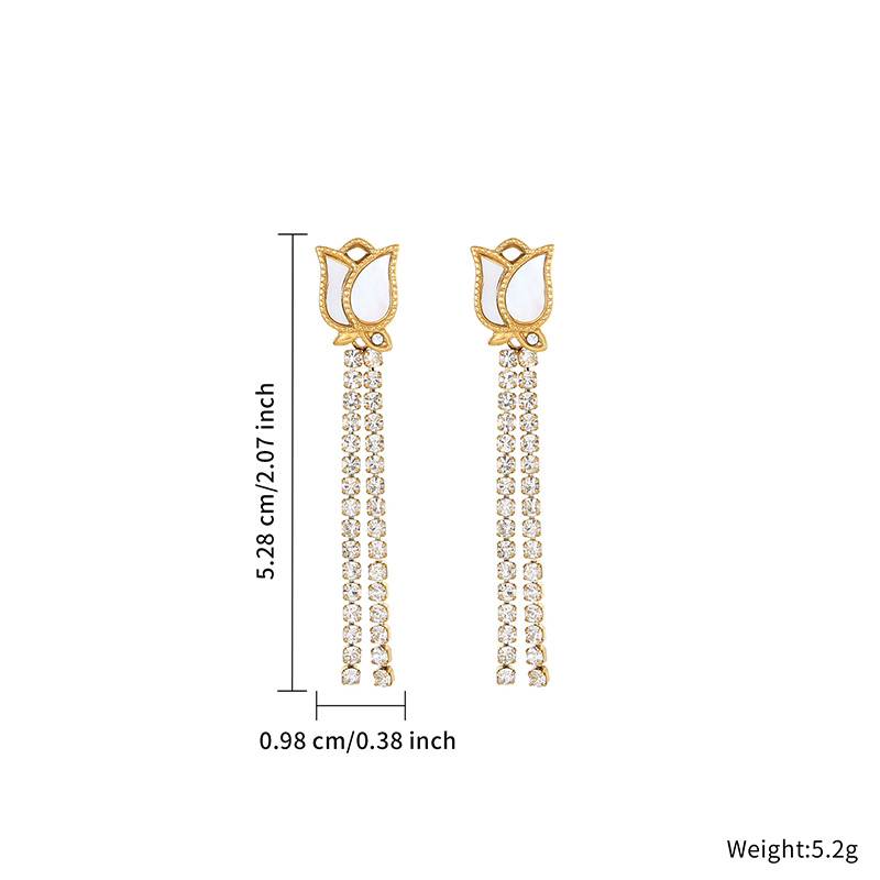 2023 New flower zircon long tassel style 18k gold-plated stainless steel earring for women