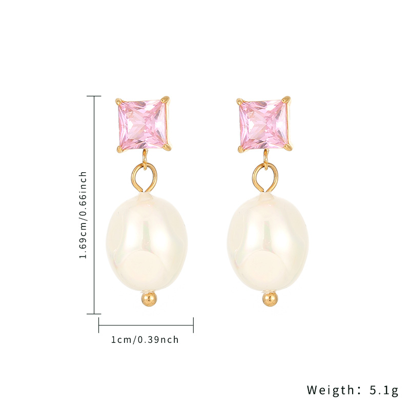 2023 Fashion Drop Earrings Simple Natural Fresh Water Pearl With Pink Zircon Stud earrings