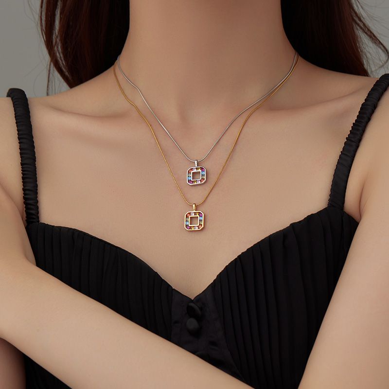 Customize Factory Mixed Colorful Square Diamond Square Pendant Necklace