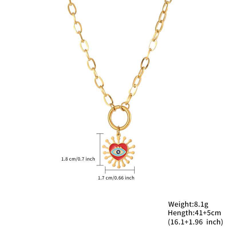 Stainless Steel Colorful Enameling Eye's Pendant Double Layer Necklace Jewelry