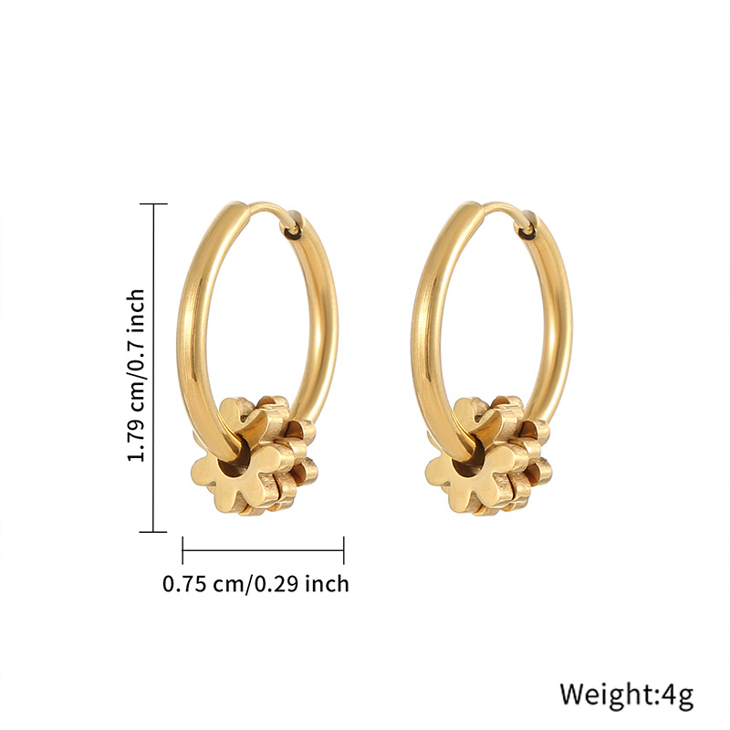 Latest 18k gold plated flower drop hoop earrings stainless steel dainty earring for women