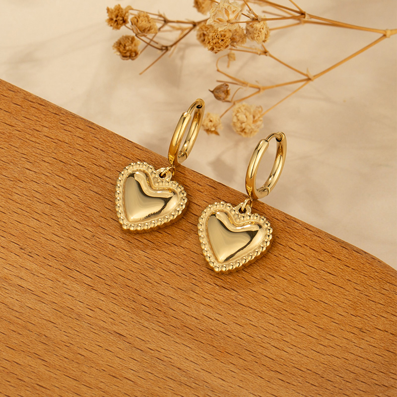 Hot-sales Custom Stainless Steel Heart Pendant Hoop Earrings Chunky Pendant  Earrings