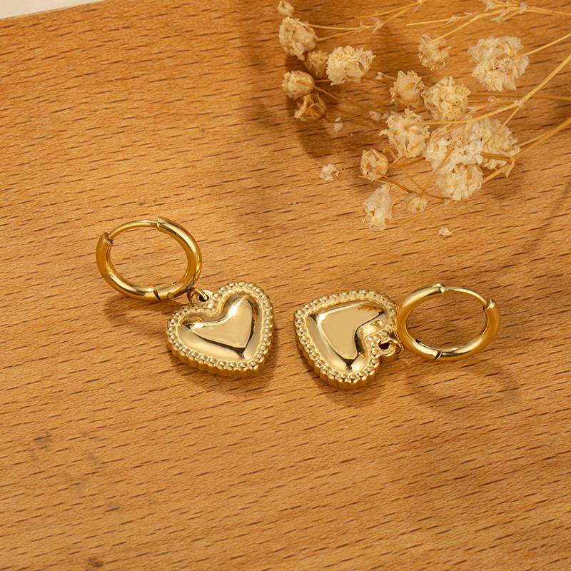 Hot-sales Custom Stainless Steel Heart Pendant Hoop Earrings Chunky Pendant  Earrings