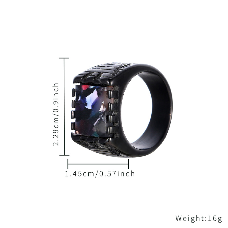 Geometric Black Square Metal Ring Fashion Simple Punk Mixed Style Ring