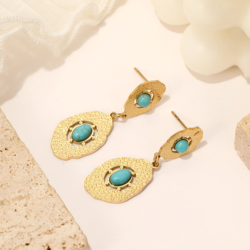 Stainless Steel Simple Style 18K Gold Turquoise  Earrings