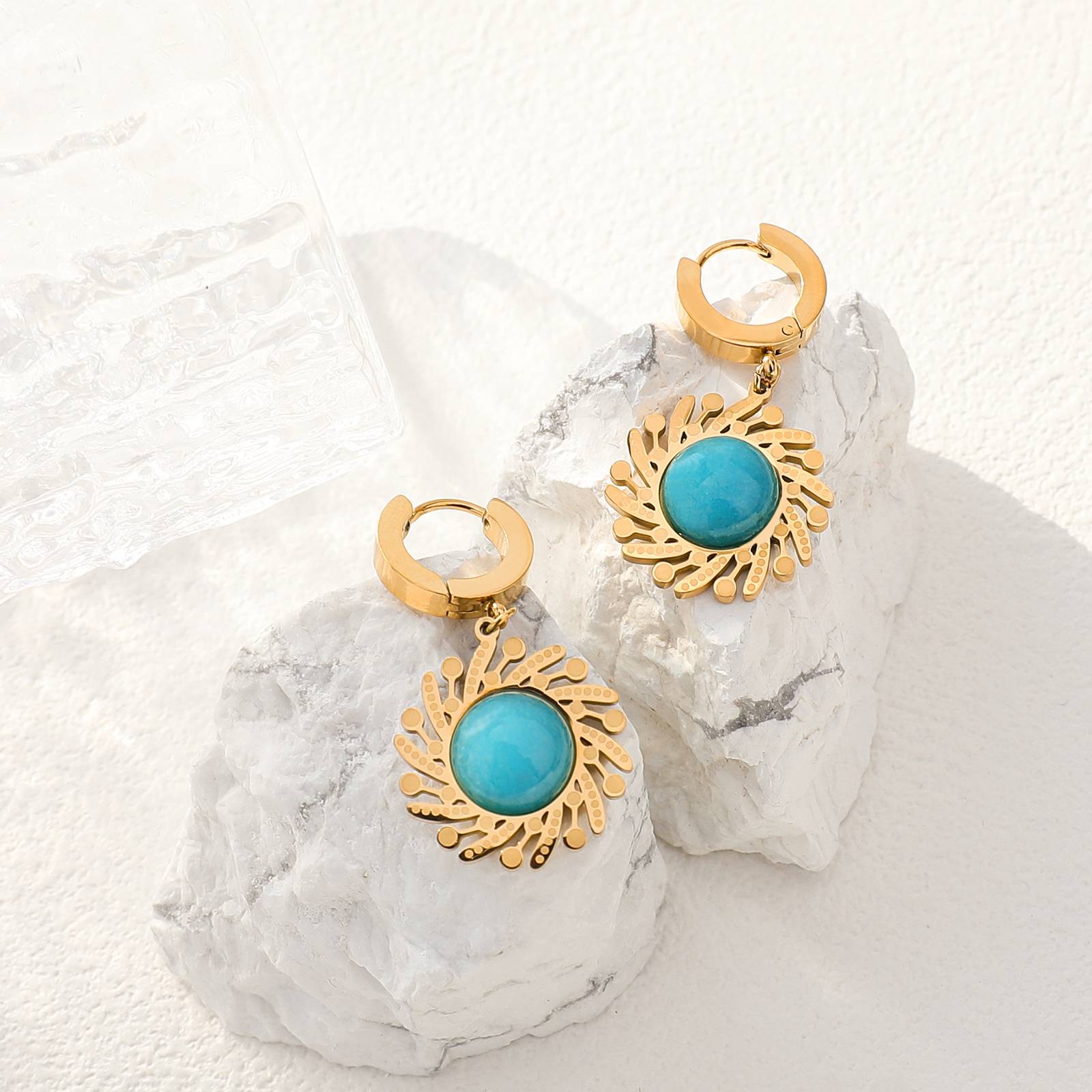 Stainless Steel Stylish Designed Turquoise Vintage Hoop Earrings For Women