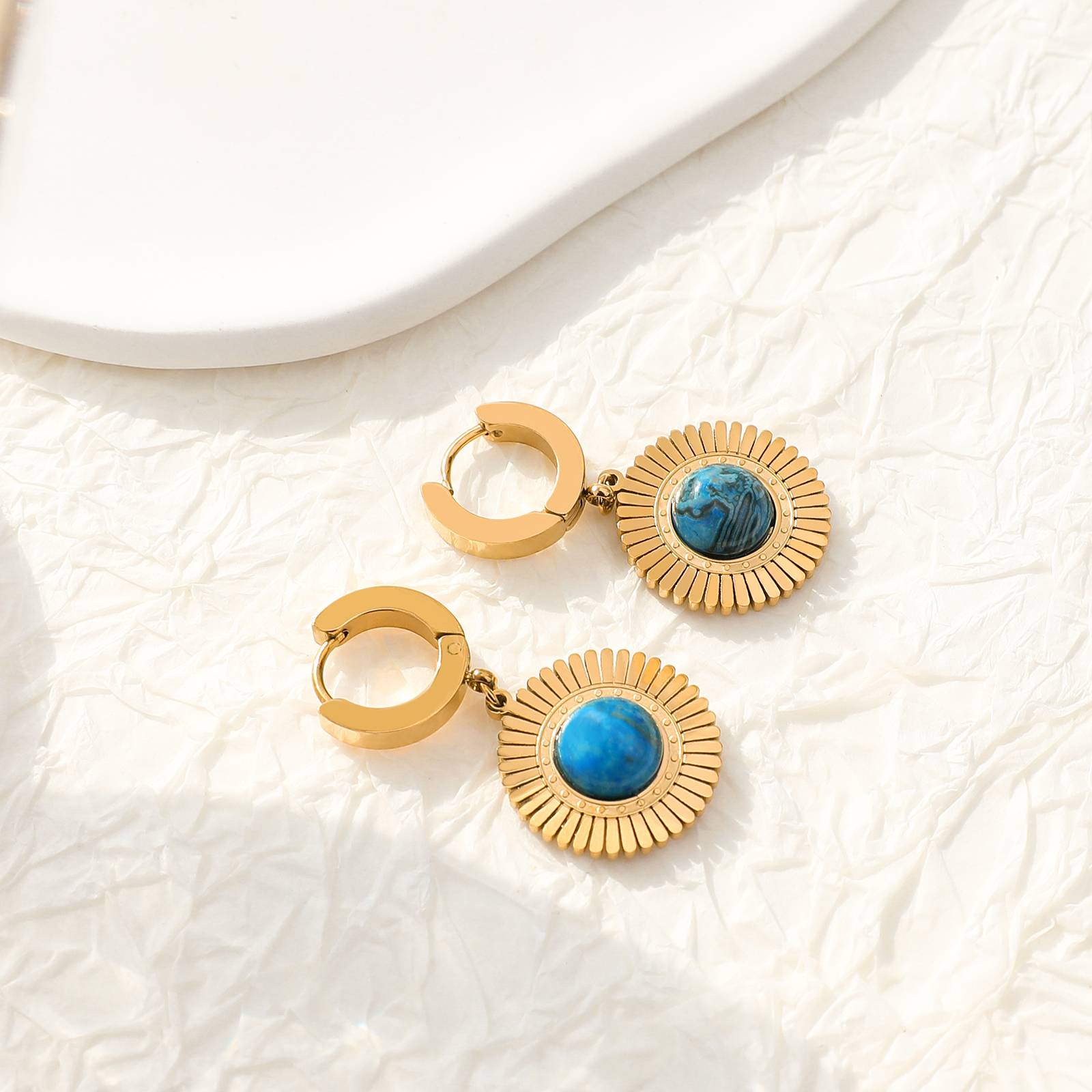 Stainless Steel Stylish Designed Turquoise Vintage Hoop Earrings For Women