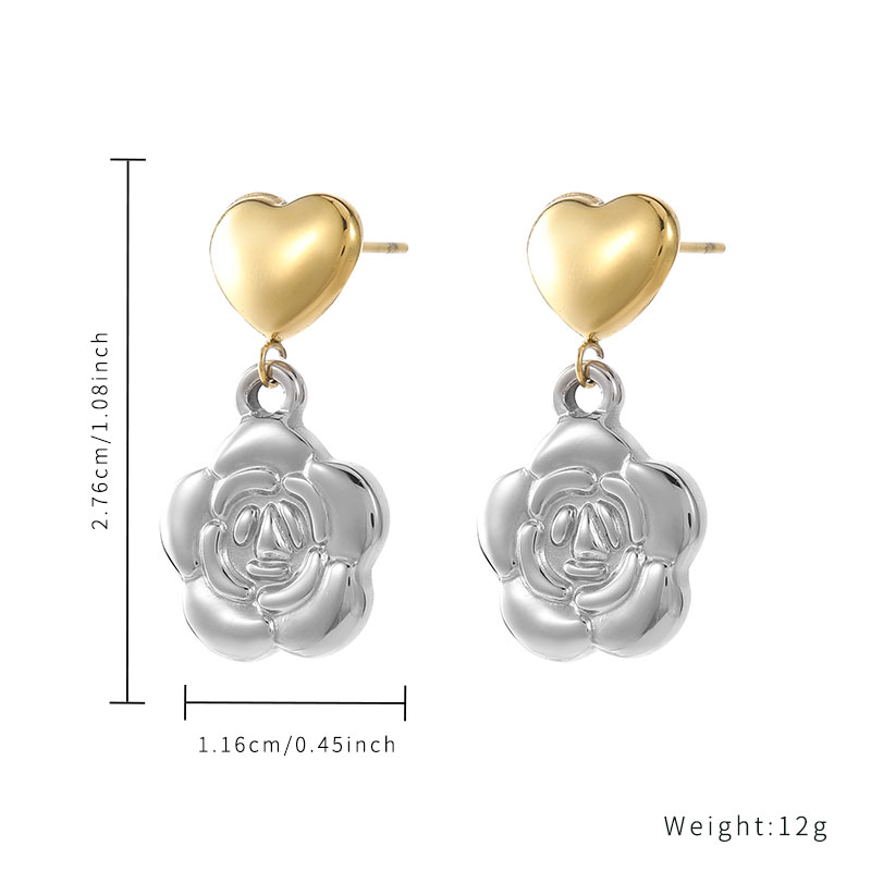 Factory custom steel and gold flower locks geometric pendant earrings