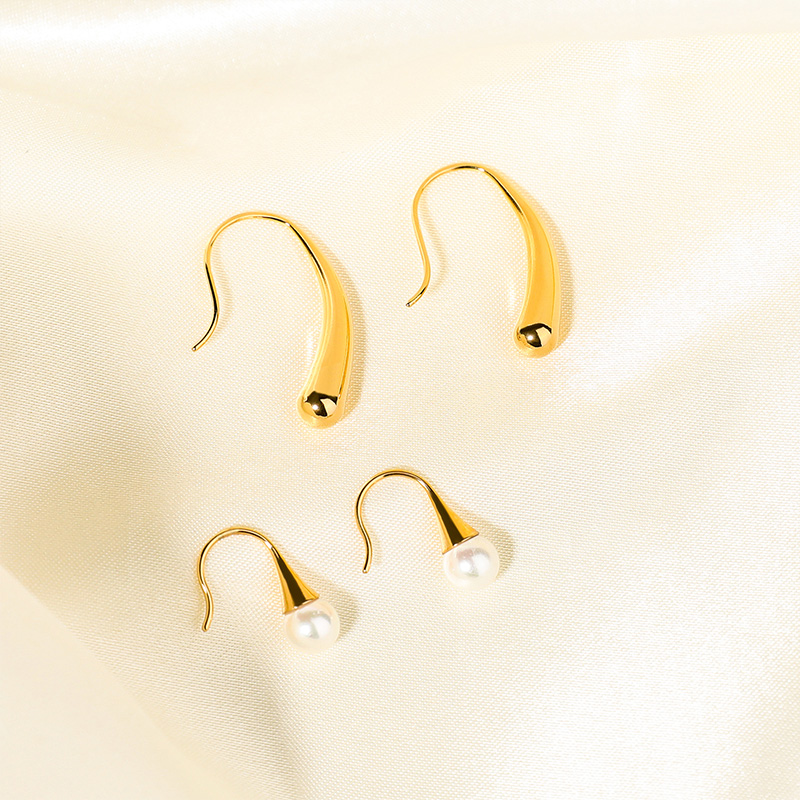 Factory wholesale stainless steel curved pearl earrings