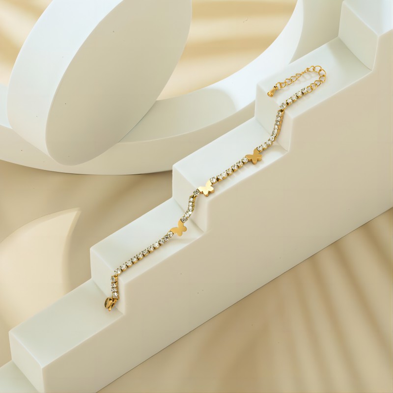 18K Gold Plated Zirconia Bracelet Butterfly Bracelet Stainless Steel Bracelet