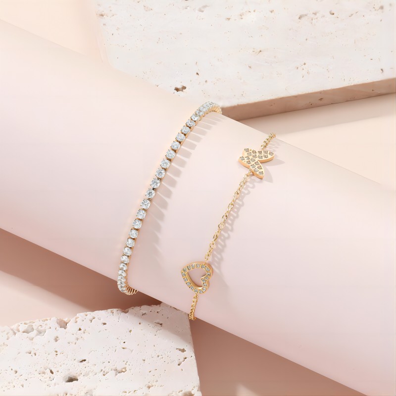 Cute Simple Style Butterfly Stainless Steel  18K Gold Plated Zircon Bracelets