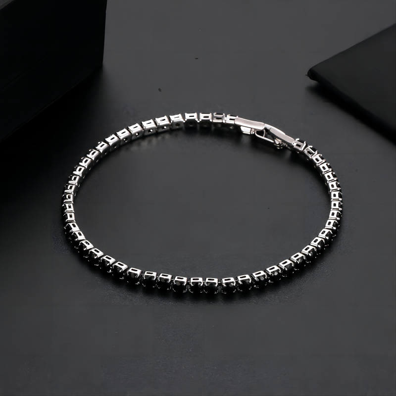 Hip Hop Bling Iced Out Black Cubic Zirconia Bracelet Tennis Chain Bracelet