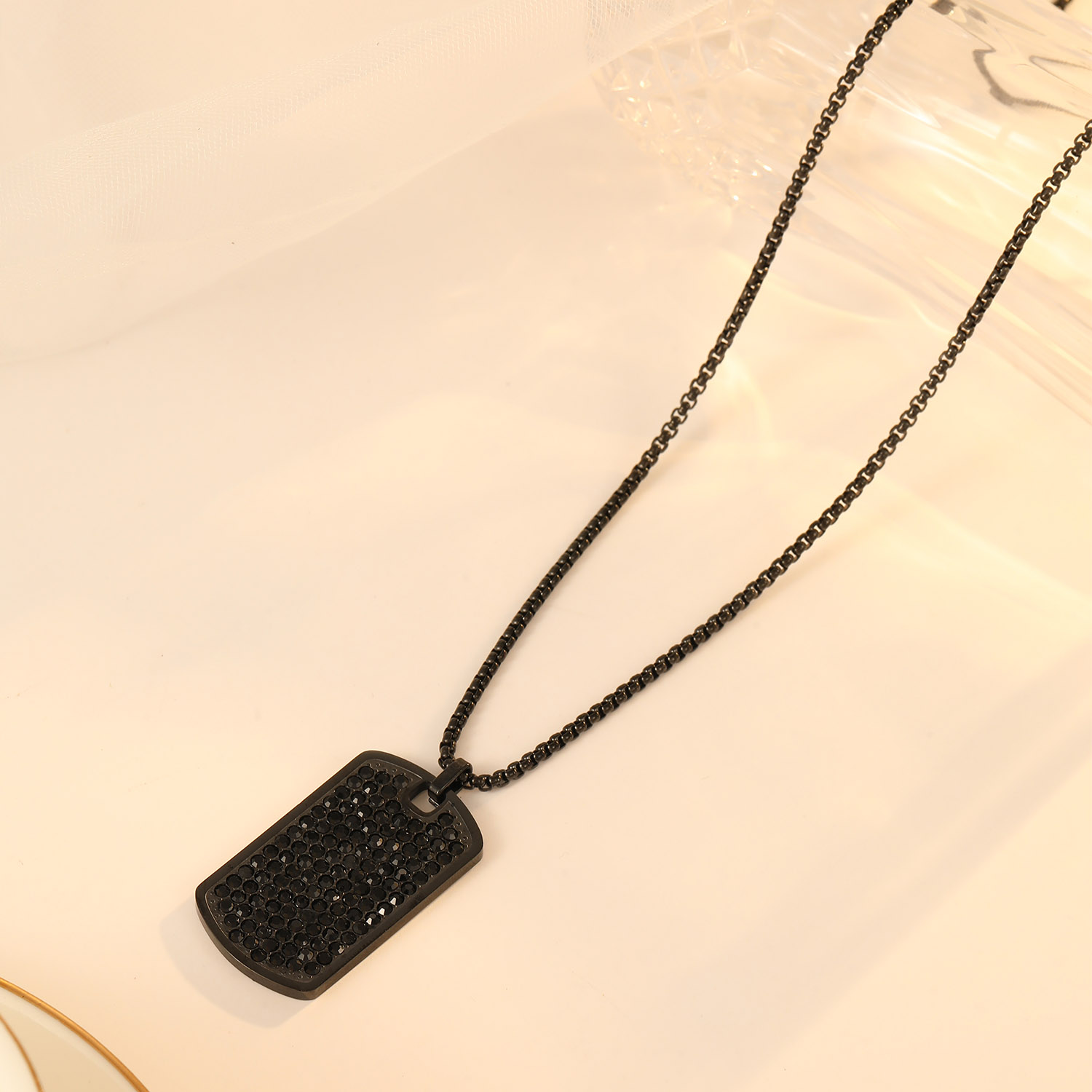 Shining Zircon Black Square Pendant Necklace