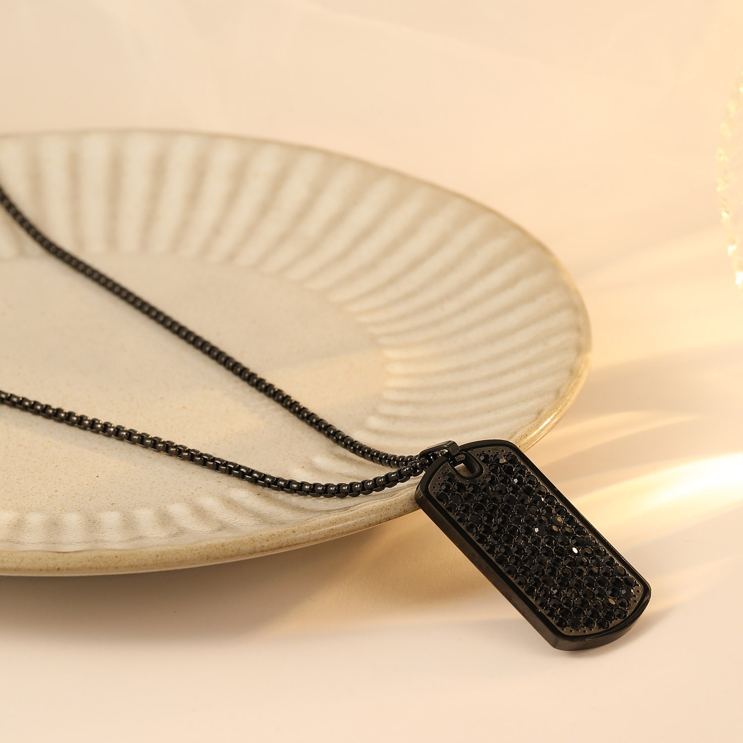 Shining Zircon Black Square Pendant Necklace