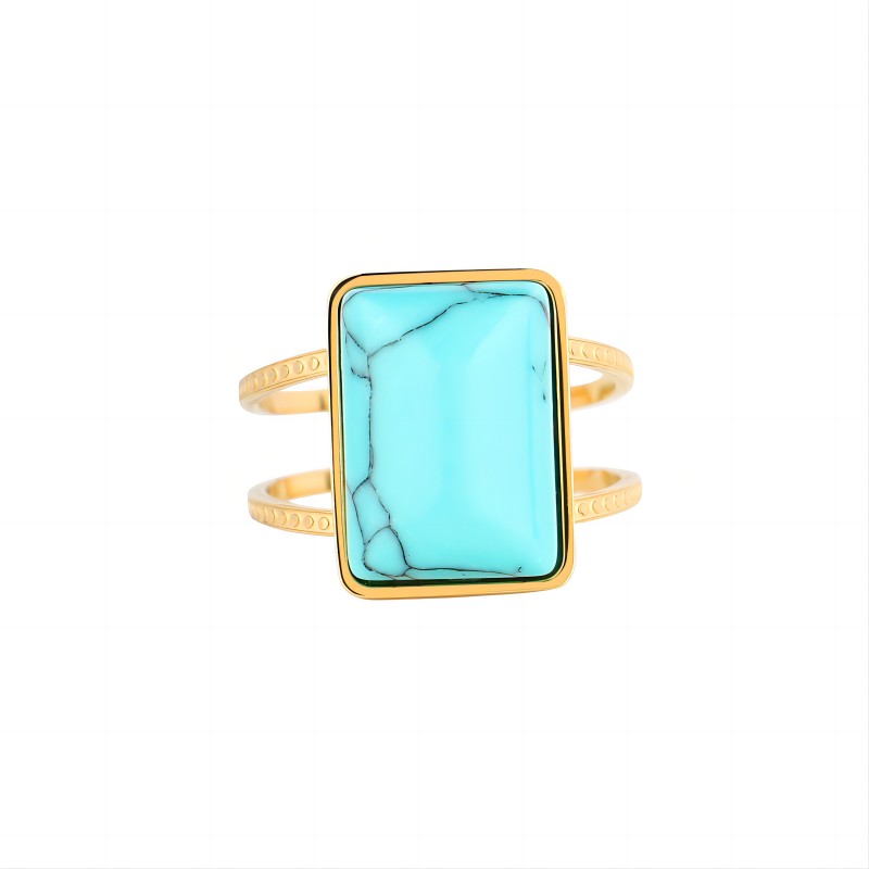 Stainless Steel Square Turquoise Ring Open Adjustable Ring Vintage Ring For Women