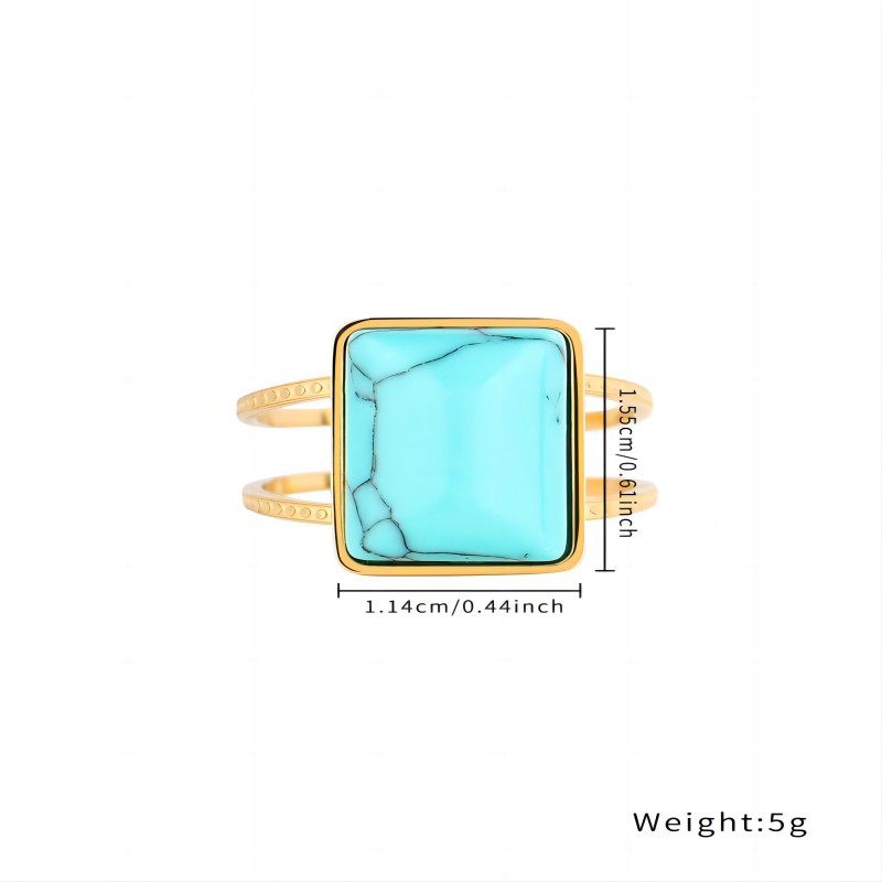 Stainless Steel Square Turquoise Ring Open Adjustable Ring Vintage Ring For Women