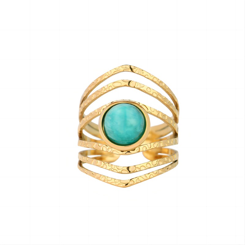 Stainless steel 18K Gold Plated Fine Quality Green Turquoise Ring