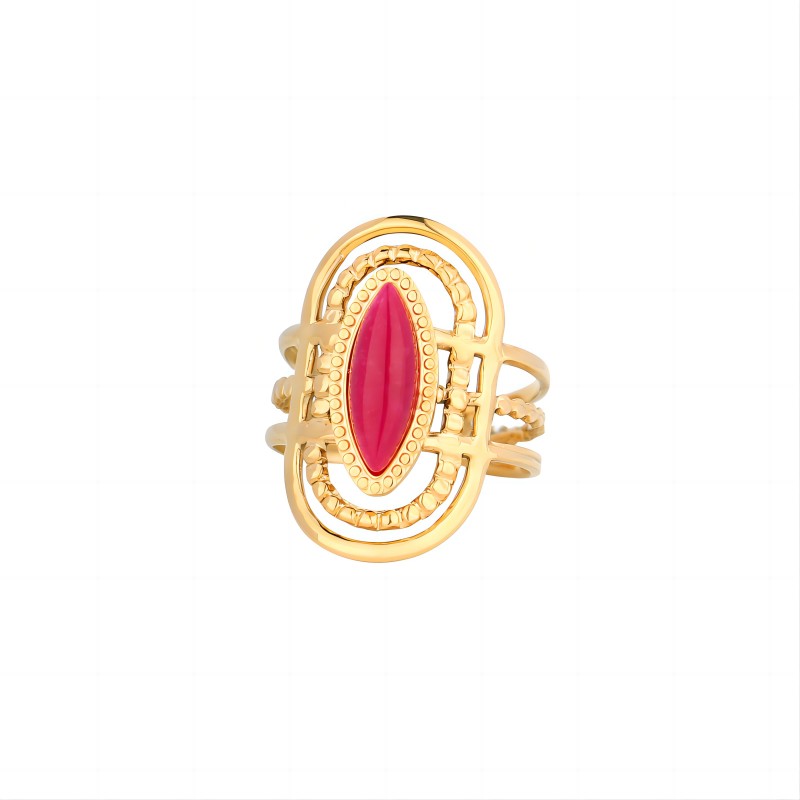 Retro U Shape Stainless Steel Agate Ring 18K Gold Plated Open Ring