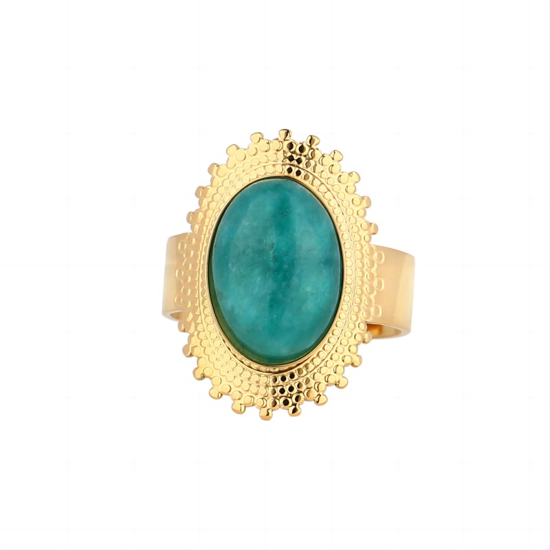 Stainless Steel Ring Turquoise Stone Badge Ring Adjustable Ring For Women Girl