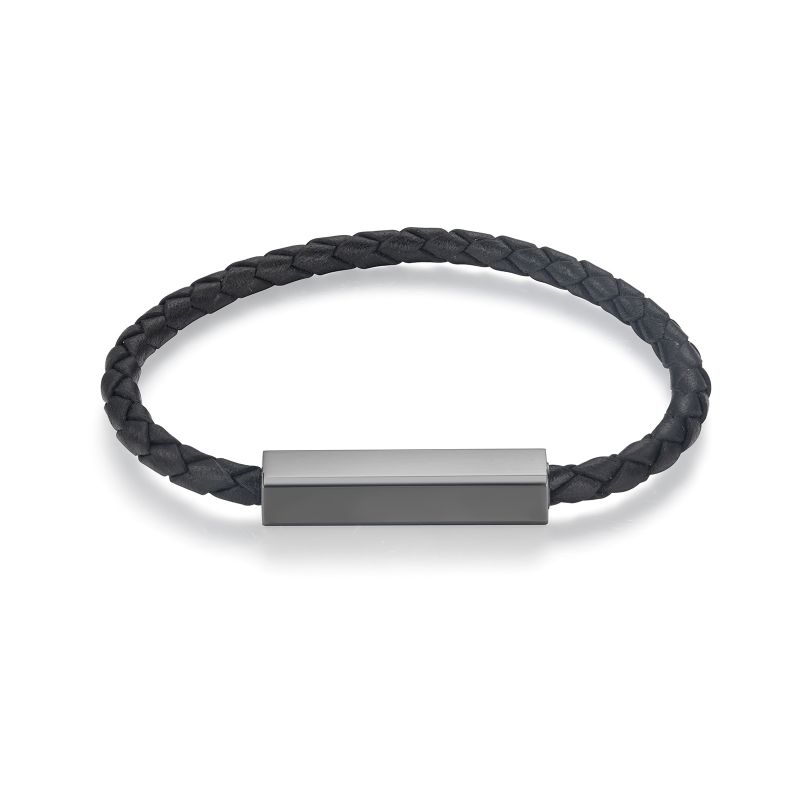 Simple Style Classic Style Stainless Steel Leather Bracelets Black Plated Bracelets In Bulk