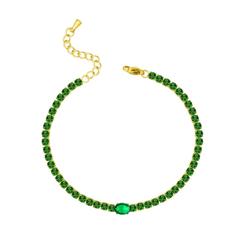 18K Gold PVD Stainless Steel Tennis Bracelet Women's Green Cubic Zirconia Bracelet Jewelry