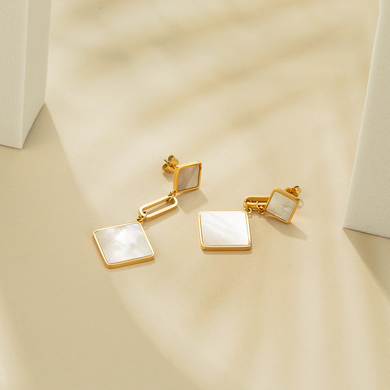 Custom square pendant white shell stud earrings