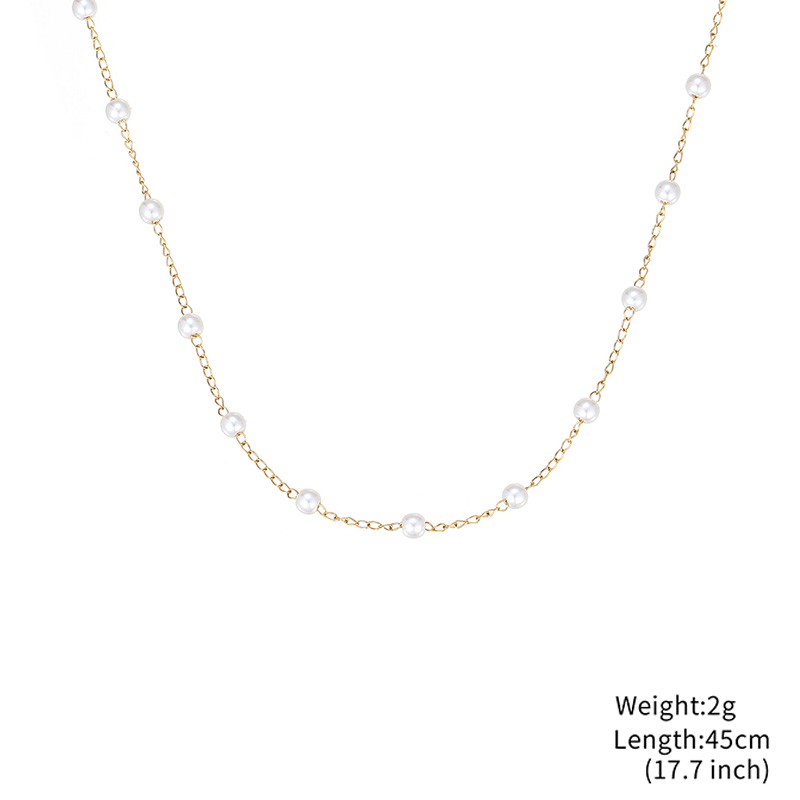 Factory wholesale stainless steel spaced pearl chain necklace