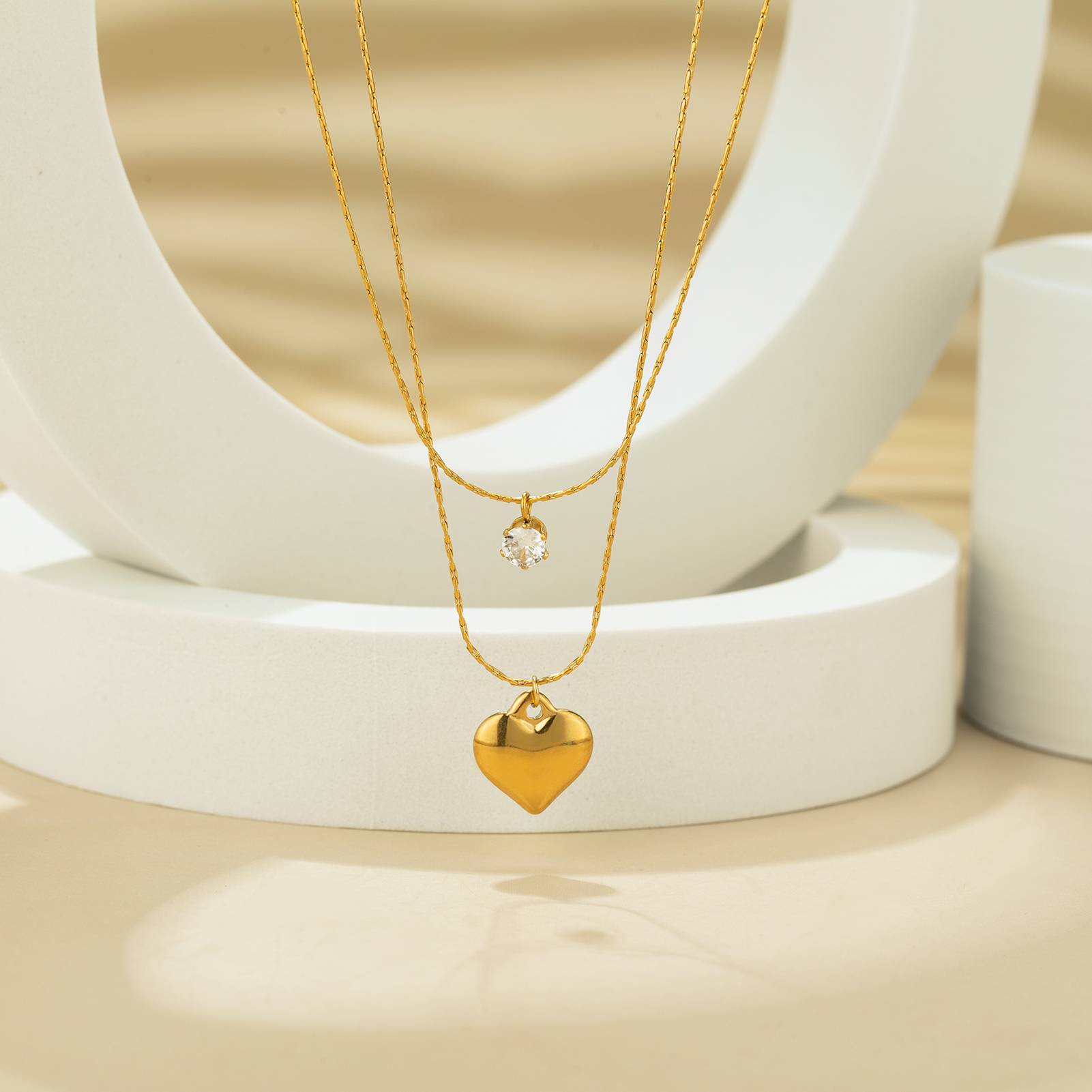 Custom layered shiny zircon heart pendant necklace