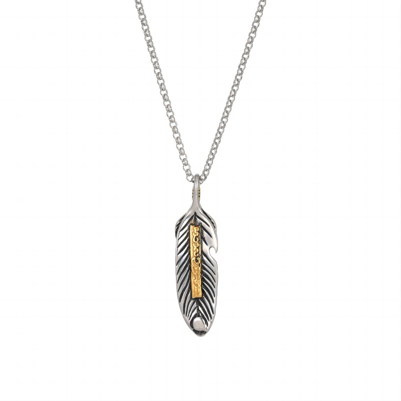 Stainless steel feather sweater chain wing pendant necklace