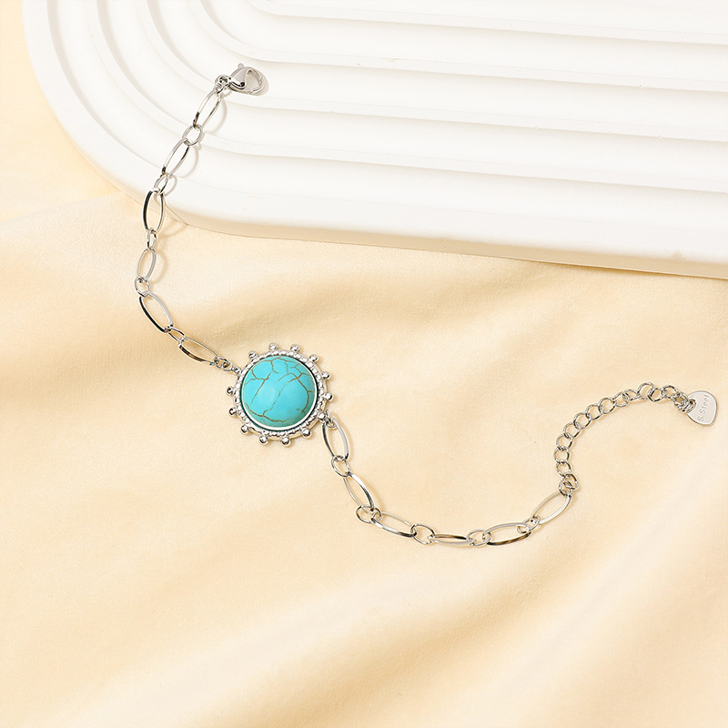 Steel blue turquoise natural stone chain bracelet