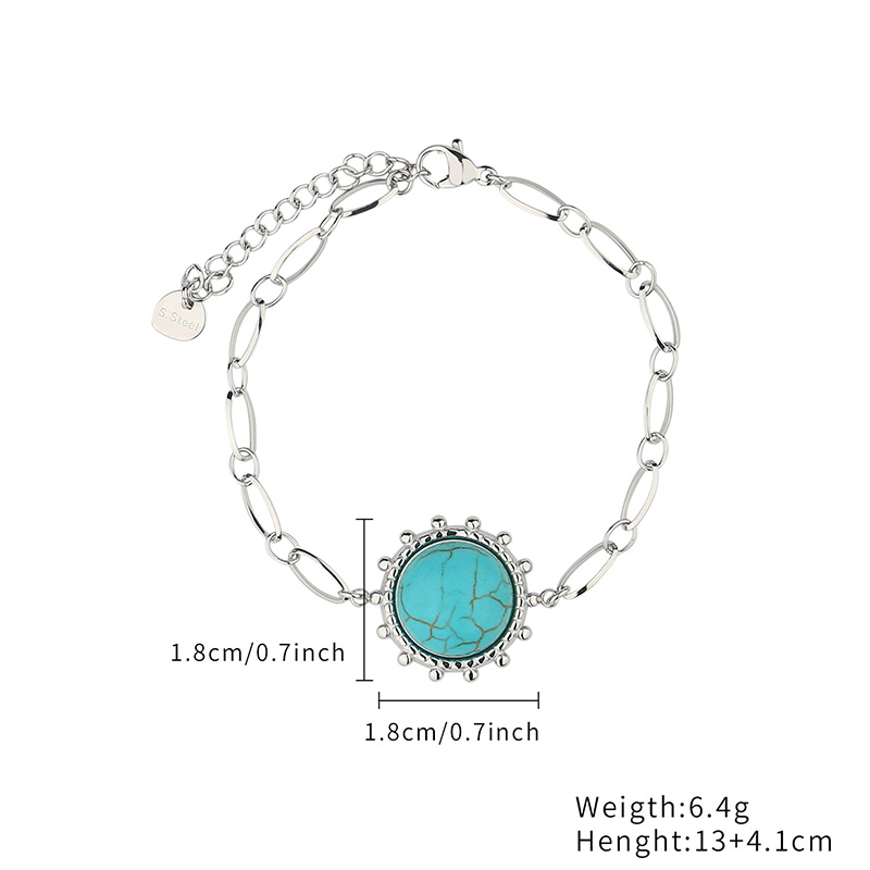 Steel blue turquoise natural stone chain bracelet